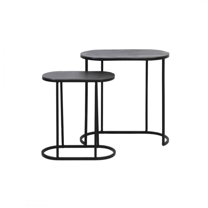 SIDE TABLE BCV SET OF 2 OVAL METAL ANTIQUE BLACK 53X2X53 12KG 290EURO - CAFE, SIDE TABLES